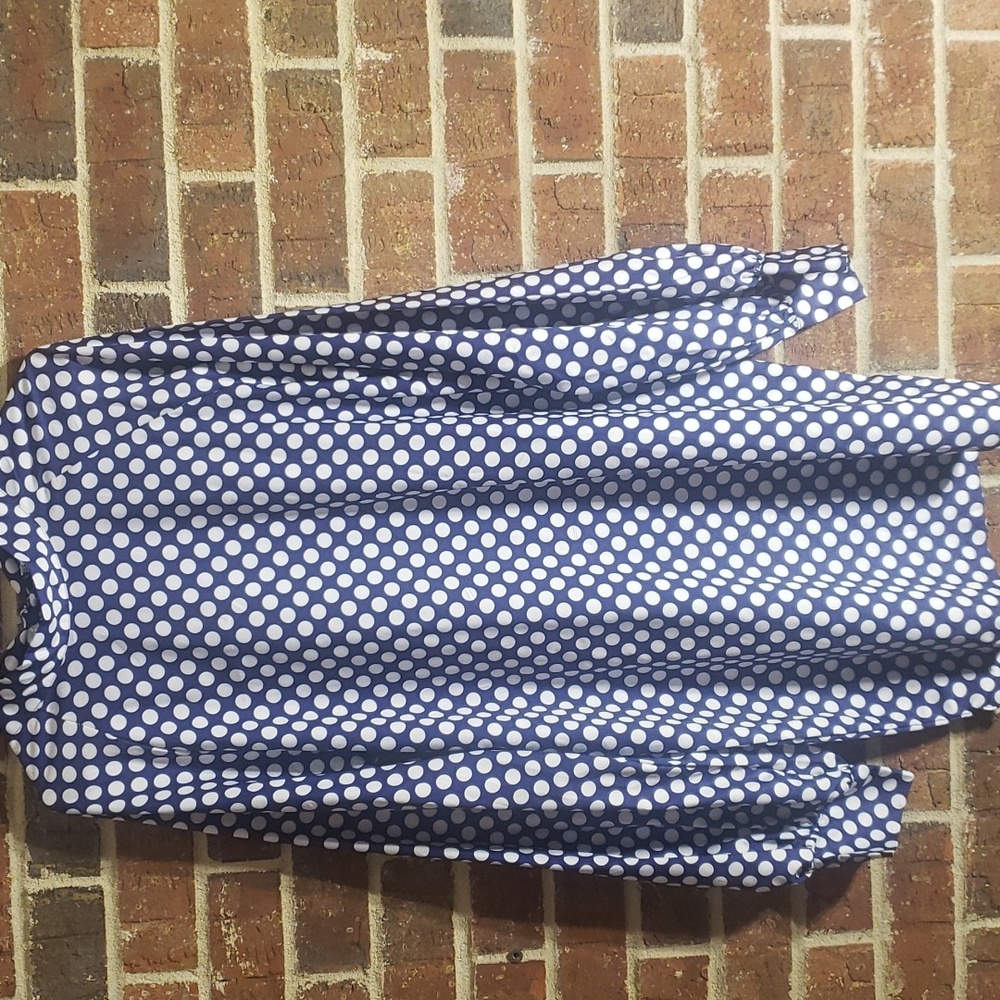 Blue polka-dot dress.